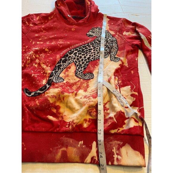 Avenue George V Paris men’s Red bleach art Leopard Hooded Sweatshirt S hoodie - Picture 14 of 16